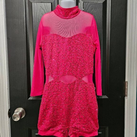 Weissman NWOT adult medium or large **no tags** red sequin mesh one piece costum - Picture 1 of 9